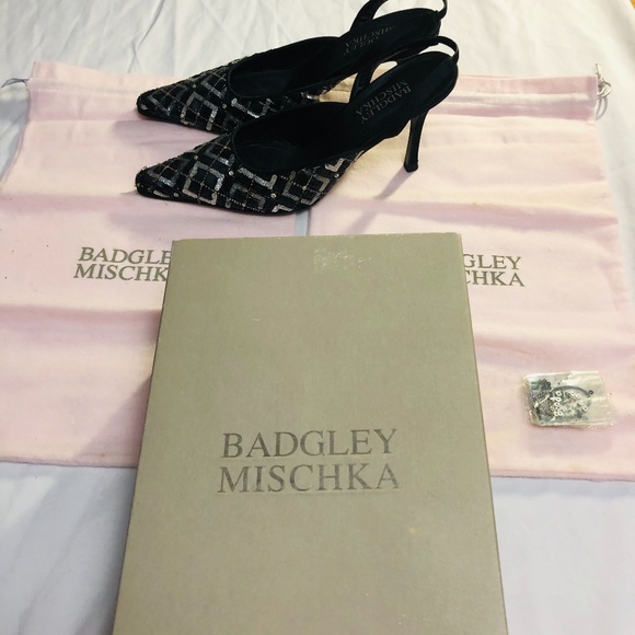 Badgley Mischika Black Heels With Beads and Sequin - Picture 12 of 12